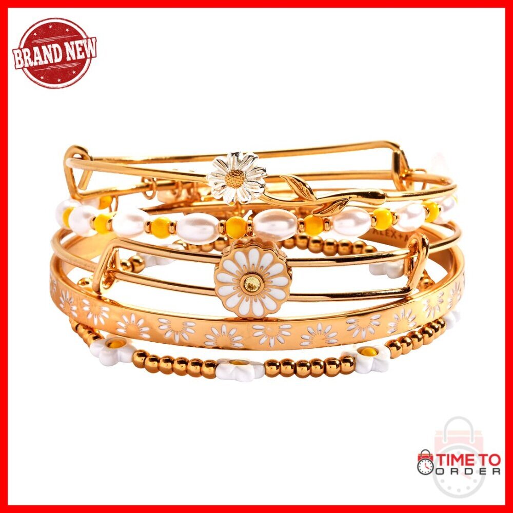 Gold Daisy Slider Bangle Bracelet Nickel-Free Minimal Chic Elegant Jewelry